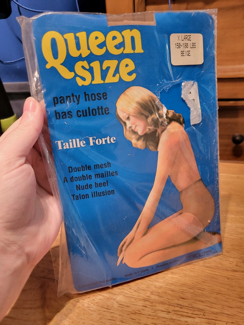 Vintage Queen Size Pantyhose 1970s NIP XL Beige Made in Canada